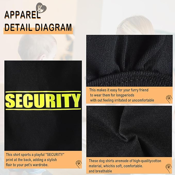 Discover Cozy Cotton Canine Wear: Soft, Lightweight, and Breathable Dog Shirt Vest with Eye-Catching Graphics(Security), Keeping Your Furry Friend Warm and Comfy! Black XS