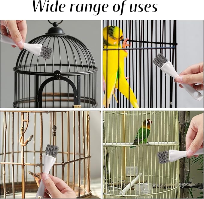 3pcs Bird Cage Brush Cleaner, Stainless Steel Bird Cleaning Brush Durable Droppings Removal Tool for Pet Parrot Fowl Cage Remover Cleaning Accessory