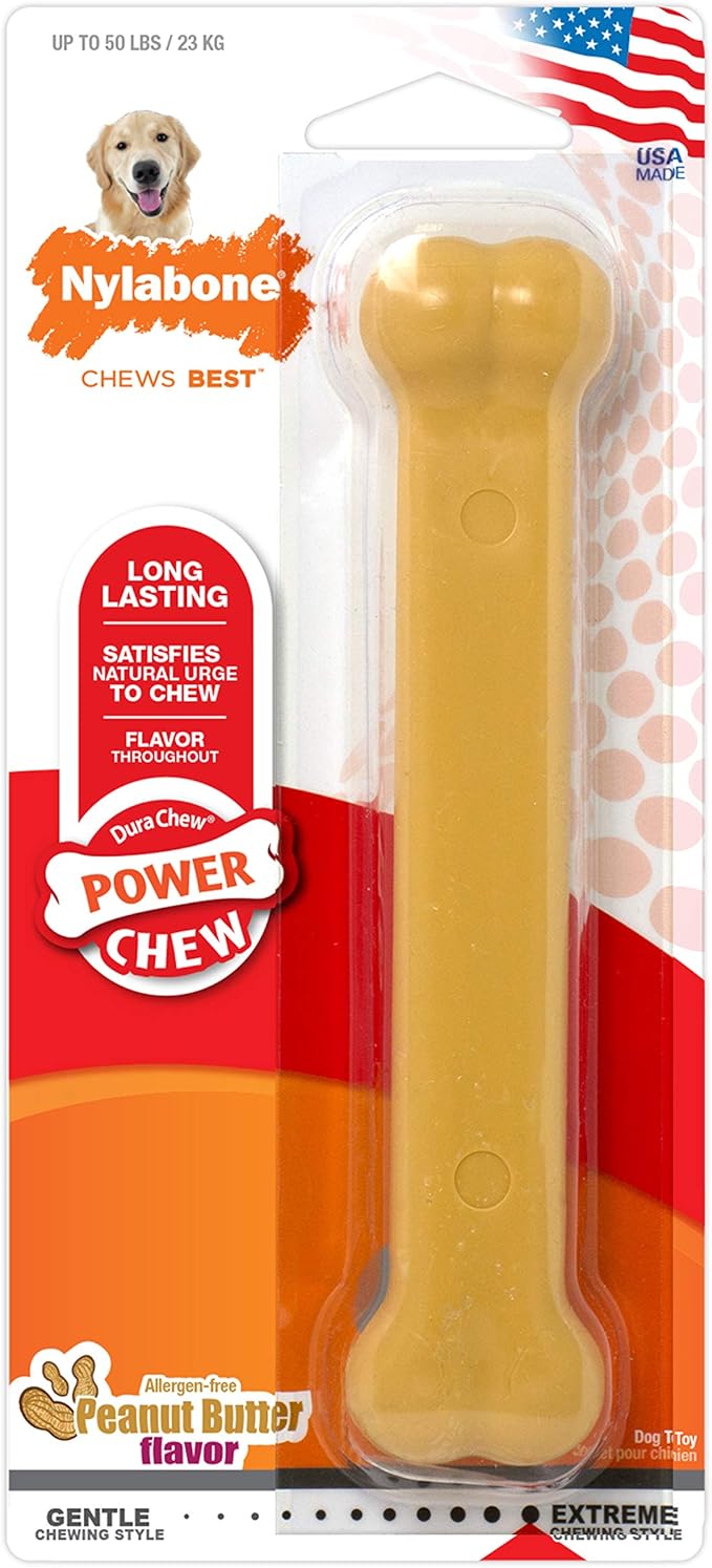 Nylabone Power Chew Classic Bone Chew Toy for Dogs, Durable Dog Toys for Aggressive Chewers, Peanut Butter Flavor, Large/Giant - Up to 50 lbs. (1 Count)