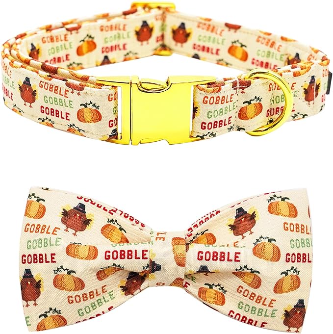 Dog Collar, Thanksgiving Turkey Pet Collar Bow Holiday Girl Boy Bow Puppy Collar Adjustable Dog Collars for Medium Dogs