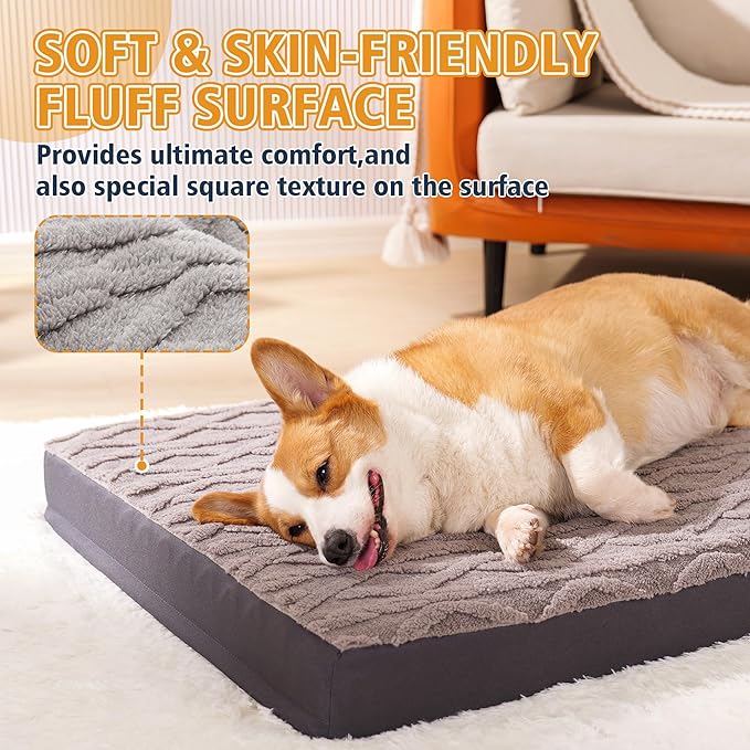 Orthopedic Dog Bed - Waterproof & Machine Washable Plush Pet Bed with Non-Slip Bottom, Soft Memory Foam Mattress for Small Dogs and Cats, 23x17 Inch, Grey