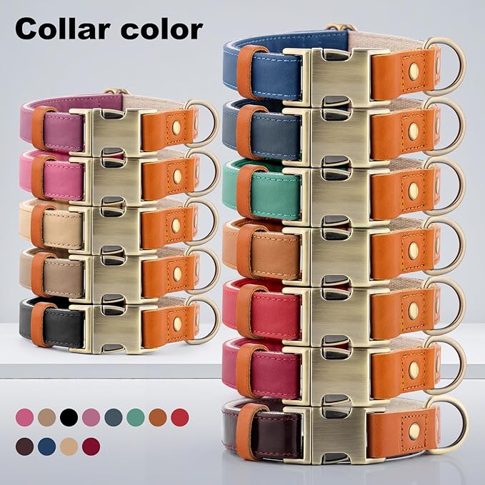 Plutus Pet Genuine Leather & Hemp Dog Collar – Adjustable Heavy Duty Pet Collar with Quick Release Metal Buckle, Soft & Stylish for Puppy and Small, Medium, Large Dogs (Beige, L)
