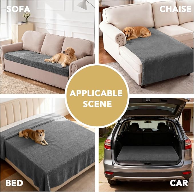H.VERSAILTEX Non Slip Pet Couch Cover Chenille Dog Bed Protector Thick Soft Sofa Slipcover Pet Friendly Washable Couch Cushion Covers for Pets (30" x 53", Gray)