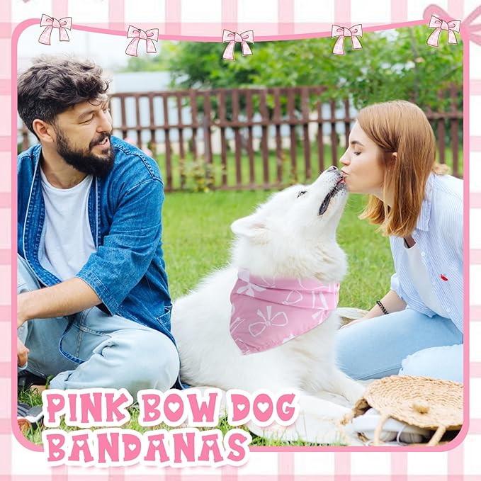 Kacctyen 50 Pcs Pink Dog Bandanas Bulk Spring Bandana for Dogs Grooming with Aesthetic Bowknots Pattern Adjustable Scarf Bib Washable for Small Medium Large Puppy Cats Pets Costume Accessories