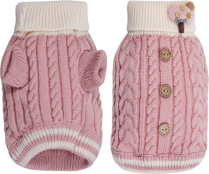Dog Sweater Turtleneck Knitwear Doggie Pullover Sweater Doggy Winter Coat Warm Pet Clothes Puppy Holiday Clothing Buttons Knitted Outfits for Small Cats Dogs Cold Weather (X-Large)