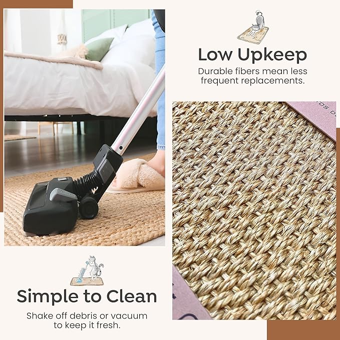 Premium Brazilian Cat Scratcher Mat – 24'' x 16'' Natural Fiber 100% Sisal with Jute Border, Ultra Durable, Scratching Pad, Doormat Rug, Protects Furniture and Carpets (Natural Beige)