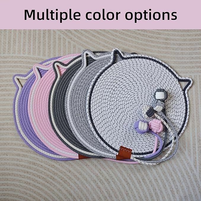 Cat Scratcher Mat, Natural Cotton Rope Cat Scratching Pad, 16.9'' Round Cat Wall & Floor Scratch Pad, Durable Double - Sided Cat Scratcher, Furniture Protector for Wall, Sofa, Couch, Carpet, Pink