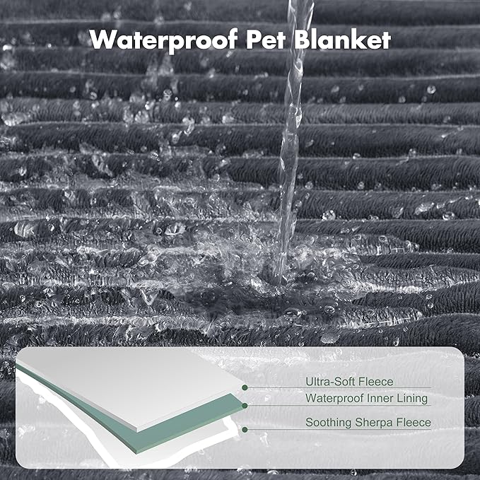 Waterproof Dog Blanket for Large Dogs - Washable Pet Throw Blanket for Couch Bed Protector, Cozy Fleece Calming Dog Blankets for Indoors & Outdoors, Dark Grey, 50"x60"