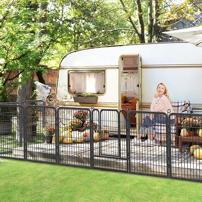 Dog Playpen Outdoor, 40 inch 10 Panels Heavy Duty Dog Fence for Indoor Outdoor, Rustproof Metal Dog Pen for Large Medium Small Dogs, Portable Pet Dog Fence for Yard, RV Camping