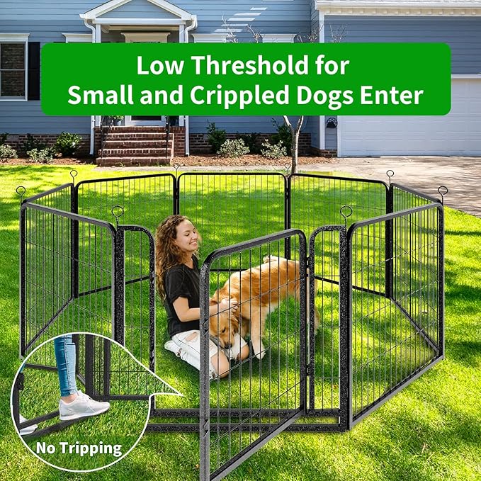 Dog Playpen Outdoor Extra Wide 32 Piece Panels Heavy Duty Dog Fence 32" Height Anti-Rust with Doors Portable for RV Camping Yard, Total 84FT, 561 Sq.ft, Snowy Black