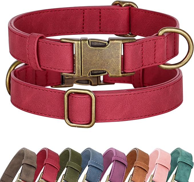 Didog Soft PU Leather Dog Collar, Stylish Quick Released Dog Collars for Small Dogs, Easy Clean Adjustable Pet Collar for Daily Walking, Red, S Fit 10-16" Neck