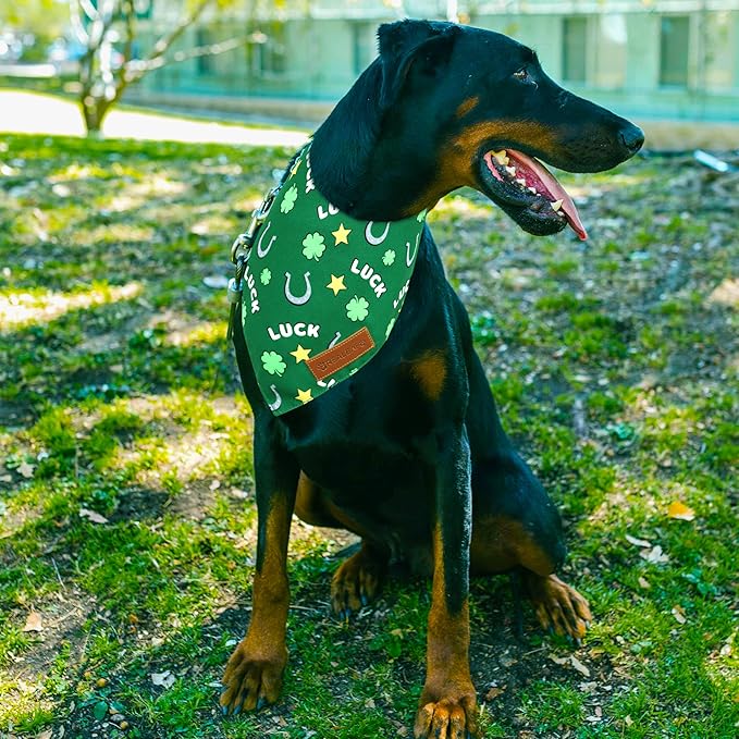 Realeaf St. Patrick's Day Dog Bandanas 2 Pack, Reversible Green Dog Scarf for Boy and Girl, Premium Durable Fabric, Holiday Bandana for Large and Extra Large Dogs Pets (X-Large)
