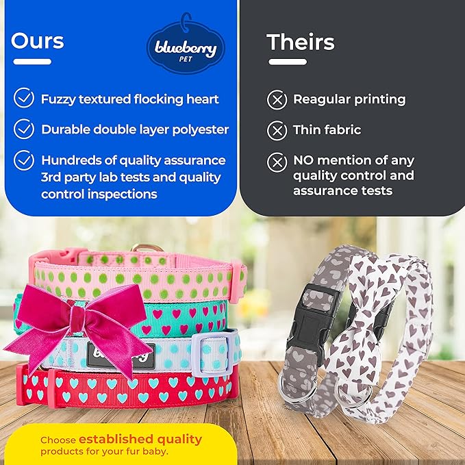 Blueberry Pet Adjustable Flocking Dog Collar with Silk Flower, Polka Dot in Baby Pink, Large - Dog Collars for Small Dogs, Girl Dog Collars, Pink Dog Collar, Neck 18-26"