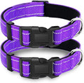 2 Pack Reflective Dog Collar with Safety Locking Buckle, Adjustable Soft Breathable Comfortable Nylon Pet Collar for Small, Medium and Large Dogs, Purple, XL