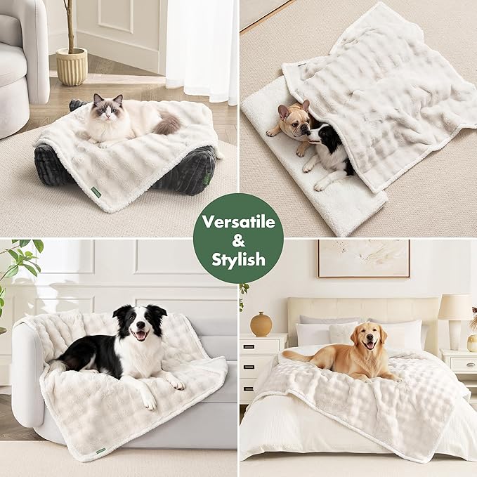 Soft Cozy Waterproof Dog Blanket for Couch - Room Decor Medium Pet Blanket for Furniture Protector, Washable Calming Dog Crate Blankets for Indoors & Outdoors, Cream, 40"x50"