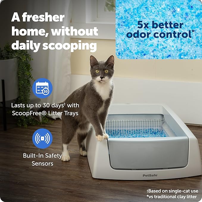 PetSafe ScoopFree Crystal Classic Self-Cleaning Litter Box System Automatic Cat Litter Box - Advanced Odor Control Includes Disposable Crystal Litter Tray Up to 30 Days of Hands-Free Cleaning