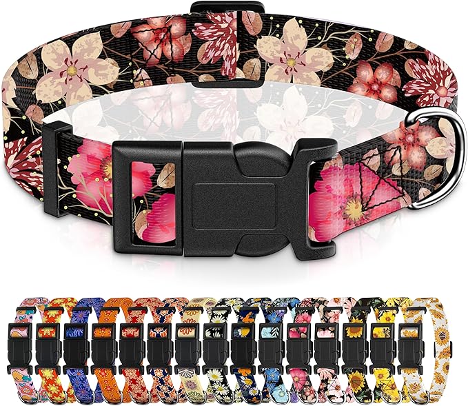 Dog Collar for Boys & Girls, Puppy Collar for Small to Large Dogs, Adjustable Soft Pattern Pet Collar with Safety Buckle for Male & Females (Red, S)