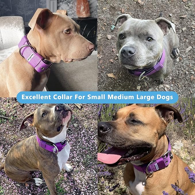 Heavy Duty Tactical Dog Collar - 1.5" Width Military Durable Thick Nylon with Adjustable Metal D Ring & Buckle Working Training K9 Collar for Medium Large Dogs (XL(23"-26"), Purple)