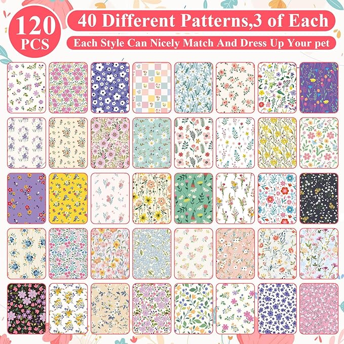 Reginary 120 Packs Spring Dog Bandanas Bulk Flower Dog Scarf Adjustable Holiday Floral Pet Scarf Flower Washable Scarves Triangle Drool Bibs for Cat Pet Costume Supply