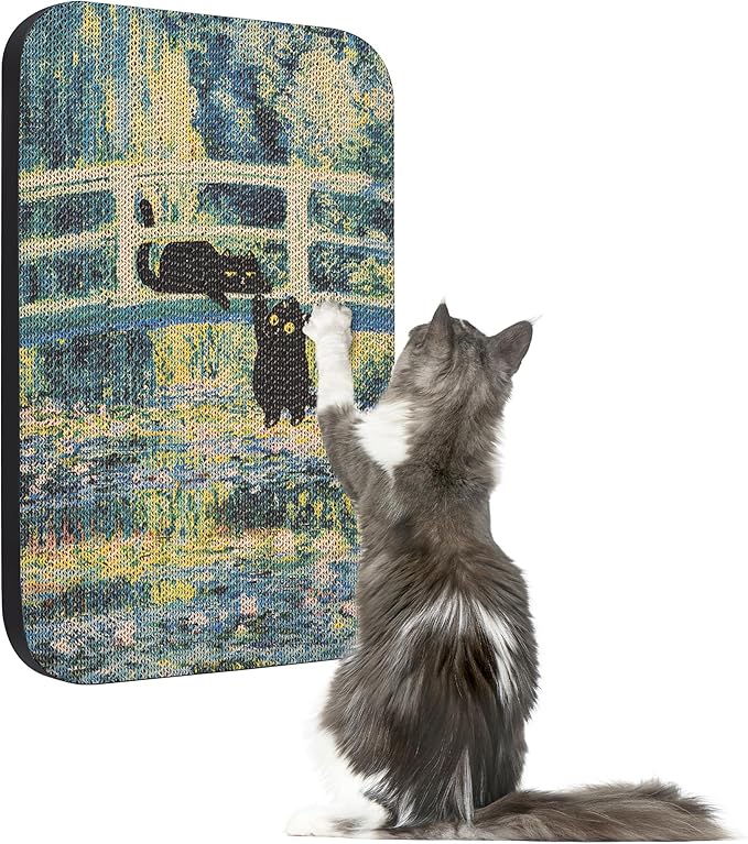 Art Cat Scratcher, Wall-Mountable Cat Scratching Board, Cat Wall Scratcher 16.7x11x1 Inch Cat Scratch Pad and Cat Scratchers for Indoor Cats Toy Furniture Protector（Lily Pond Bridge）