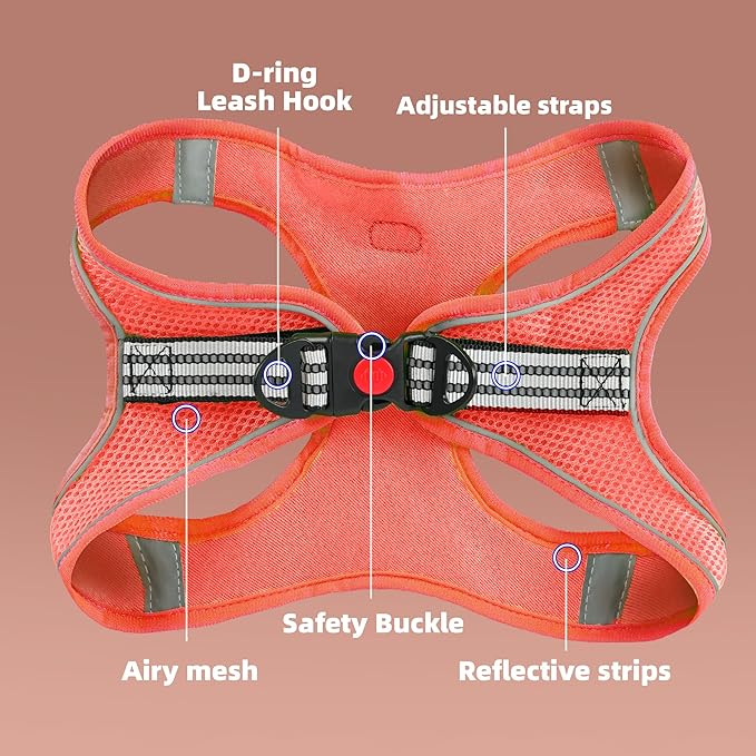 ROYPET Step-in Air Dog Harness, All Weather Mesh Step in Vest Harness for Small and Medidum Dogs and Cats, Adjustable Soft Padded Dog Vest with Easy Control Handle for Dogs Pets (Vermilion, M)