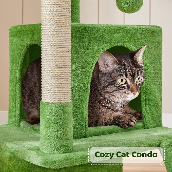 Yaheetech 36in Cat Tree for Indoor Cats, Cat Tower Cat Condo w/Extra Large Perch, Sisal Scratching Posts, Scratching Board, Green