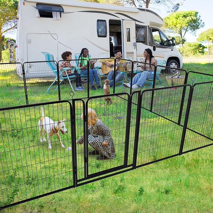 Dog Playpen Outdoor Extra Wide 12 Piece Panels Heavy Duty Dog Fence 47" Height Anti-Rust with Doors Portable for RV Camping Yard, Total 32FT, 79 Sq.ft, Snowy Black