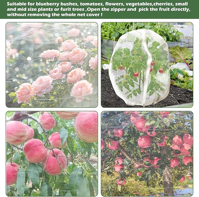 8 x 6.6ft Large Fruits Tree Netting, Garden Mesh Insect Tree Cover with Zipper Drawstring Bird Barrier Net Plant Bags Blueberry Bushes Protection Plant Cover for Prevent Animals Deer Squirrel Bug