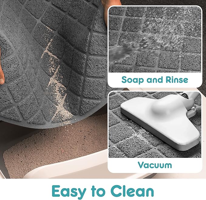 PVC Cat Litter Mat 24x15 Inch Grey, Non-slip, Less Waste Cat Litter Box Mat, Soft on Kitty’s Paws, Urine Waterproof
