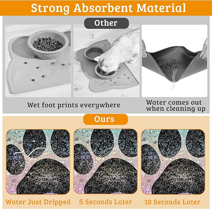 Pet Feeding Mat,Dog Paw Absorbent Dog Cat Food Mat Dog Mat with Rubber Backing,Non-Slip Water Bowl Placemat,Pet Supplies 12" x 20"