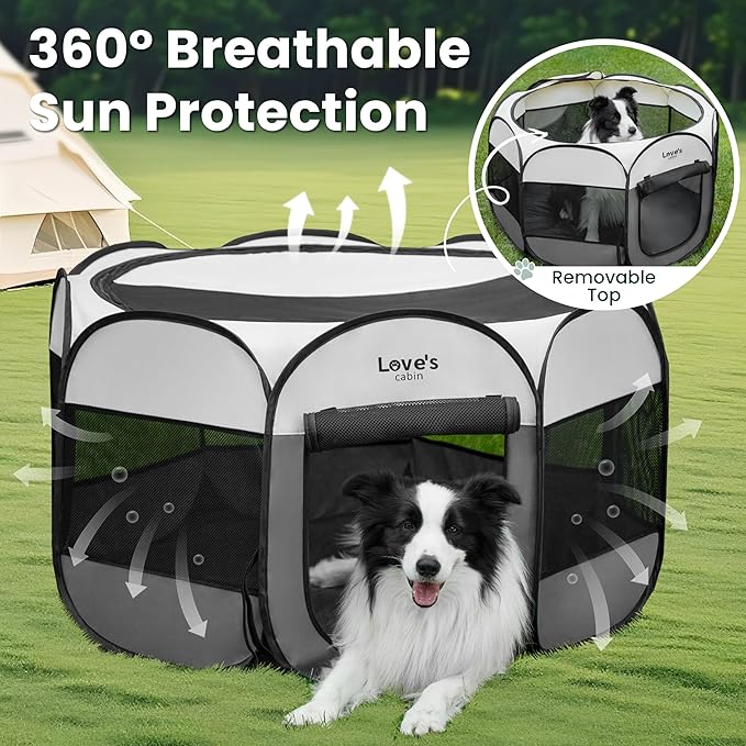 Love's cabin Pet Puppy Dog Playpen, Small Dog Tent Crates Cage Indoor/Outdoor, Portable Playpen for Cat, Foldable Pop Up Dog Kennel Playpen with Carring Case, Removable Zipper Top, Grey