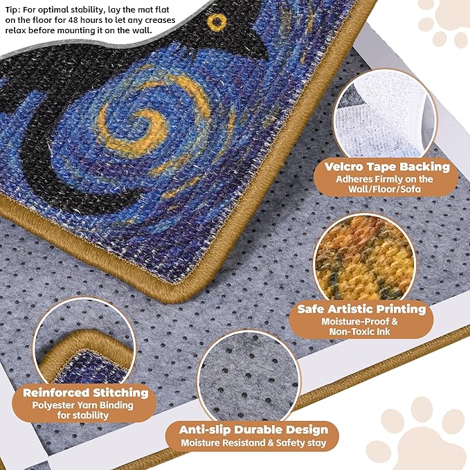 Sisal Cat Scratcher Mat, Cat Wall Scratcher for Indoor Cats, 23.6x15.7 Inch Cat Scratch Pad with Hook & Loop, Wall Mounted Cat Scratching Post to Protect Couch and Carpet（Sunflower）