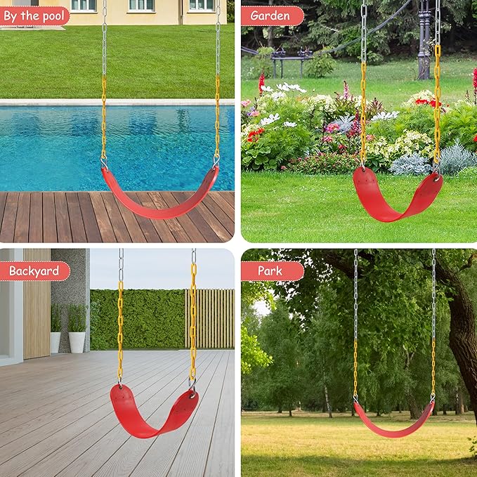 Sunnyglade 8PCS Swings Seats Heavy Duty with 66" Chain, Playground Swing Set Accessories Replacement with Snap Hooks, Support 250lb (8, Red)