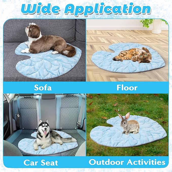 Cooling Mat for Cats Dogs - Pet Leaf Shaped Cool Pad, Summer Double-Sided Cat Puppy Cold & Warm Mats, Pets Washable Sleeping Blanket for Bed Floor Sofa Chair Kennel Indoor (S, 31.8"x 26.7")