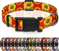 Dog Collar, Floral Boys Girls Puppy Collar for Small Medium Large Dogs, Adjustable Soft Pet Collar with Safety Buckle for Male Females (Red Sunflower, L)