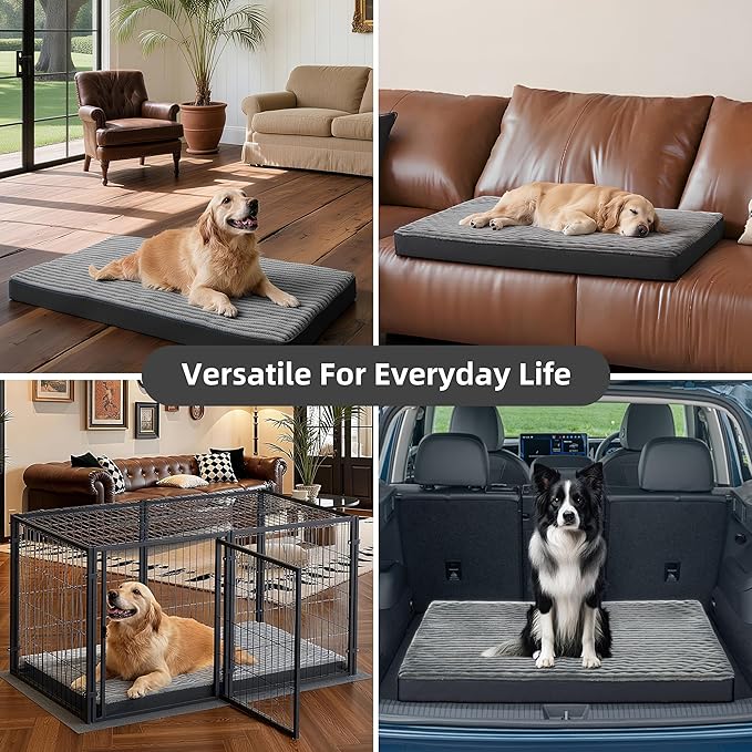 Dog Bed Medium Size Dog, Orthopedic Flannel Pet Bed with Removable Washable Cover, Waterproof Indestructible Medium Dogs Bed with Anti-Slip Bottom, Egg Crate Memory Foam Pad, 29.0"x18.0"x3.0", Grey