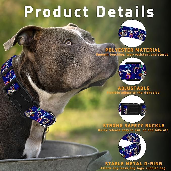 Dog Collar, Classical Birthday Gift Boys Girls Puppy Collar for Small Medium Large Dogs, Adjustable Soft Pet Collar with Safety Buckle for Male Females(Purple Birthday, S)