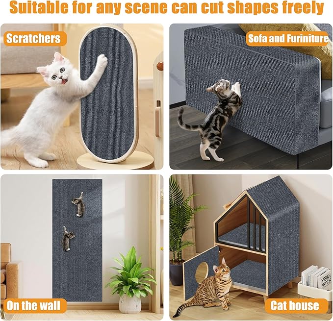 cat Scratching mat Self-Adhesive, Trimmable Furniture Protector for Couch, Sofa, Wall & Cat Trees - Durable Scratch Pad with Nano Tape, DIY Climbing Carpet for Indoor Cats (Dark Grey, 39.3"x15.8")