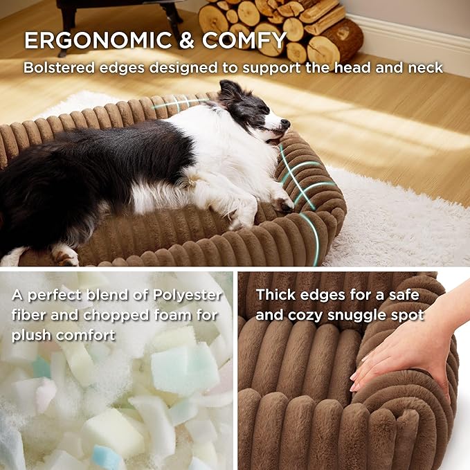 Bedsure ComfyFleece™ Cute Dog Bed for Extra Large Dogs - Washable Furry Puppy Beds, Rectangle Orthopedic XL Pet Beds with Removable Zipper Cover, 43x30x8inches, Camel Brown