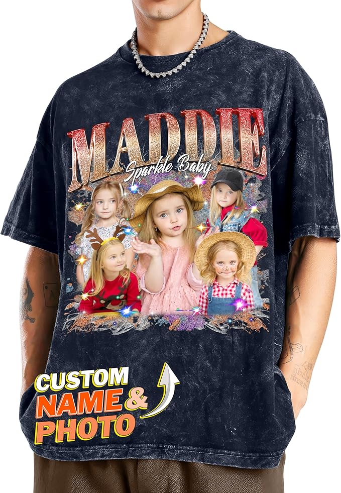 Tehg & Tuhg Custom T Shirts with Picture, Vintage Bootleg Rap Tee, Boyfriend Girlfriend, Unique Gift for Birthday Anniversary