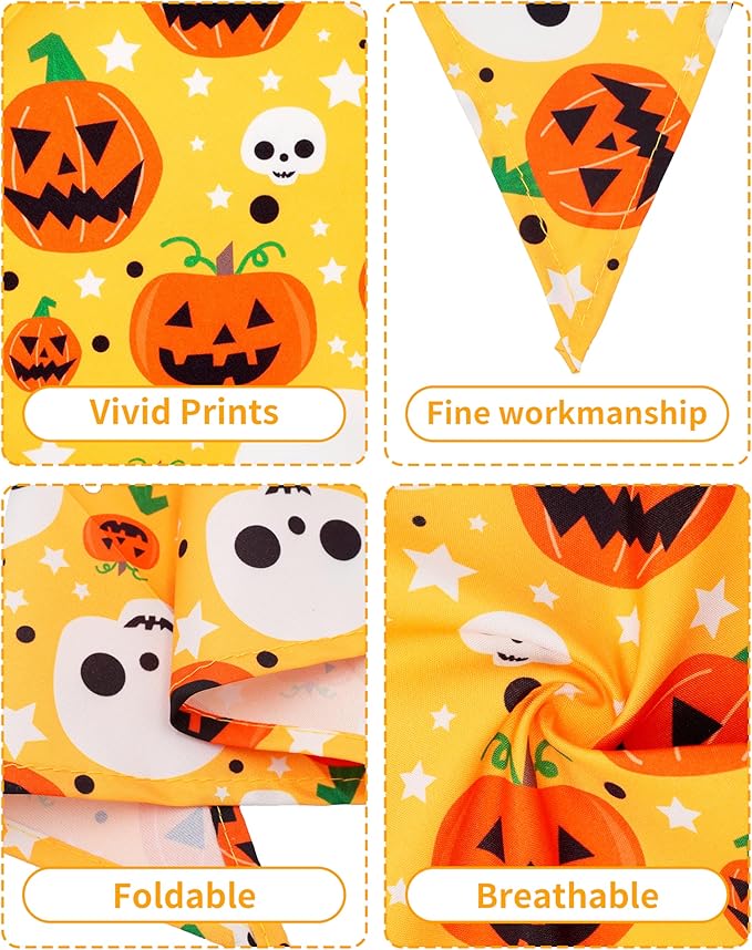 PET SHOW 50 Pack Halloween Big Dog Bandanas Bulk XL Washable Triangle Bibs for Medium Large Dogs Girl Boy Ghost Pumpkin Kerchief Set Pet Scarves Holiday Grooming Accessories