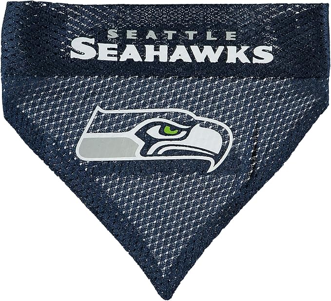 Pets First NFL DOG BANDANA - SEATTLE SEAHAWKS REVERSIBLE PET BANDANA. 2 Sided Sports Bandana with a PREMIUM Embroidery TEAM LOGO, Small/Medium. - 2 Sizes & 32 NFL Teams available