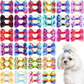 60 Pcs Cute Puppy Dog Hair Bows Small Bowknot Hair Bows with Rubber Bands Handmade Knot Accessories Pet Grooming Products for Holiday Birthday Gift(Tie Dye)