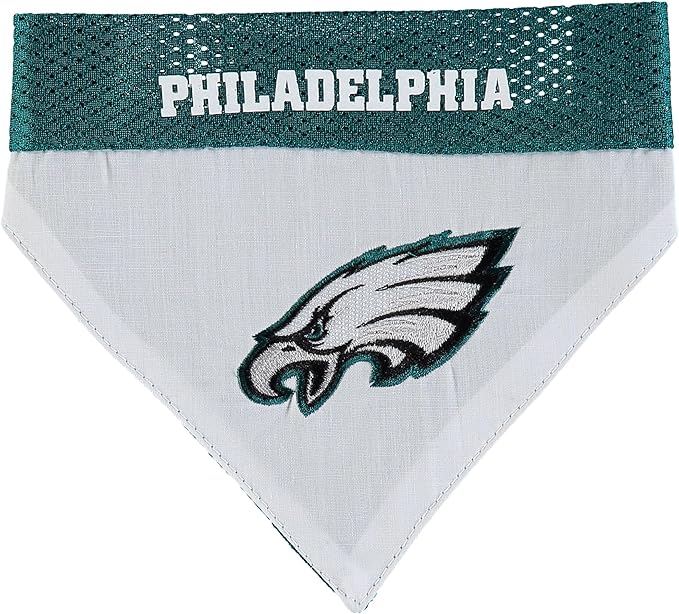 Pets First NFL DOG BANDANA - PHILADELPHIA EAGLES REVERSIBLE PET BANDANA. 2 Sided Sports Bandana with a PREMIUM Embroidery TEAM LOGO, Small/Medium. - 2 Sizes & 32 NFL Teams available, PHL-3217-S-M