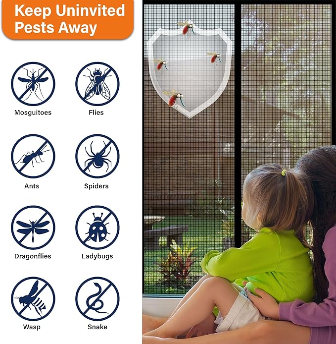 Magnetic Screen Door，Fiberglass Screen Door Mesh，Keep Bugs Out, Heavy-Duty Mesh Curtain,Pet and Kid Friendly, Works with Front Doors, Sliding Doors（32x80 Inch Fiberglass
