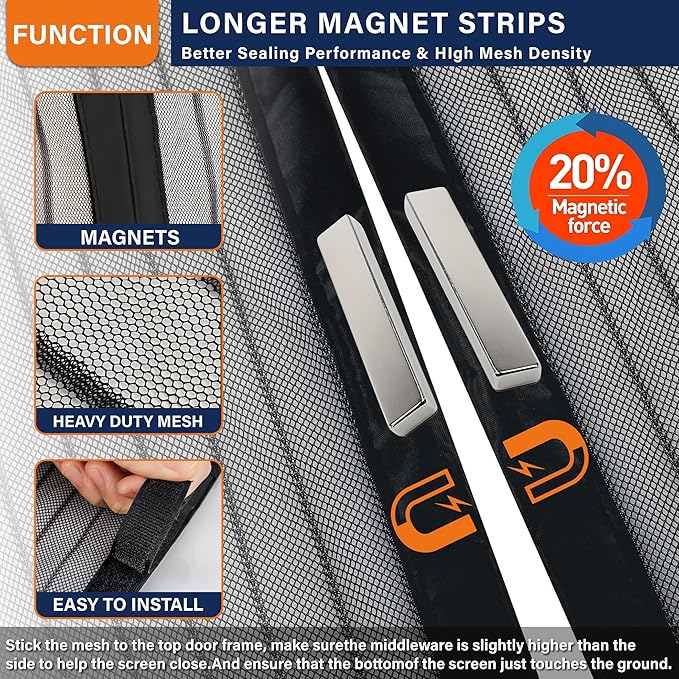 Magnetic Screen Door,Screen Door Mesh,Keep Bugs Out, Easy Install Works with Front Doors, Sliding Doors,Fit Door Size 36 x 82 Inches
