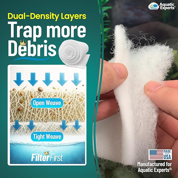 Aquatic Experts Aquarium Filter Floss for Fish Tank Filters - FilterFirst Aquarium Filter Pad - Media Roll for Crystal Clear Water, 3/4" - 1" Thick (12 Inch Wide, 24 Feet Long)