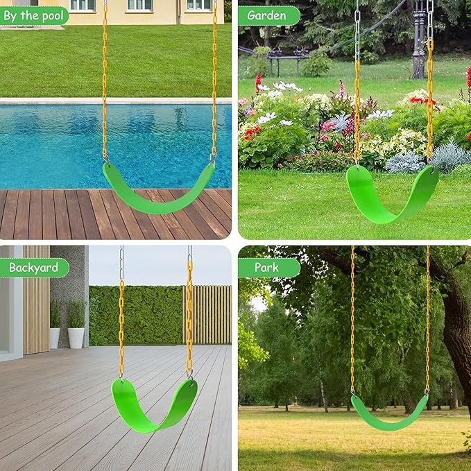 Sunnyglade 8PCS Swings Seats Heavy Duty with 66" Chain, Playground Swing Set Accessories Replacement with Snap Hooks, Support 250lb (8, Grass Green)