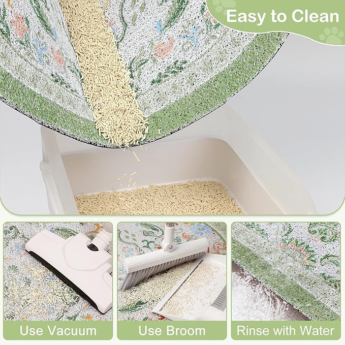 Bienbee Cat Litter Mat, 40" x 30" Jumbo Size Litter Box Mat Rug with Non-Slip Bottom, Urine and Water Proof, Easy to Clean Cat Supplies Essentials for Indoor Kitty Kitten Floor,Bean-Green XL