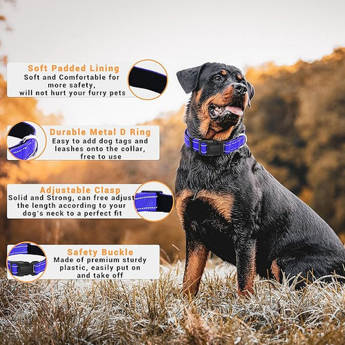 2 Pack Reflective Dog Collar with Safety Locking Buckle, Adjustable Soft Breathable Comfortable Nylon Pet Collar for Small, Medium and Large Dogs, Navyblue, XL